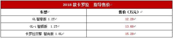 一汽丰田2018款卡罗拉升级上市 售12.28-15.28万