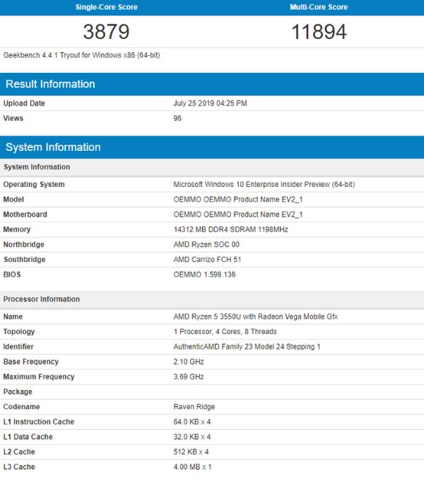 AMD锐龙5 3550U曝光：采用Vega 9核显