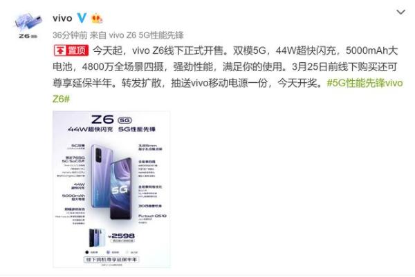 vivo vivo Z6正式开卖，5000mAh+44W超级闪充