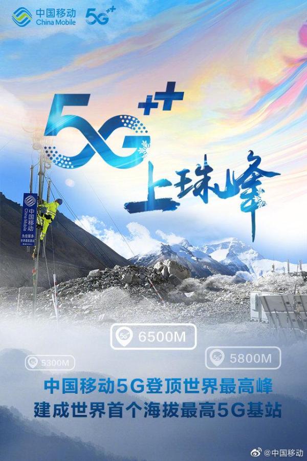 4月25日前，中国移动5G信号将覆盖世界最高峰