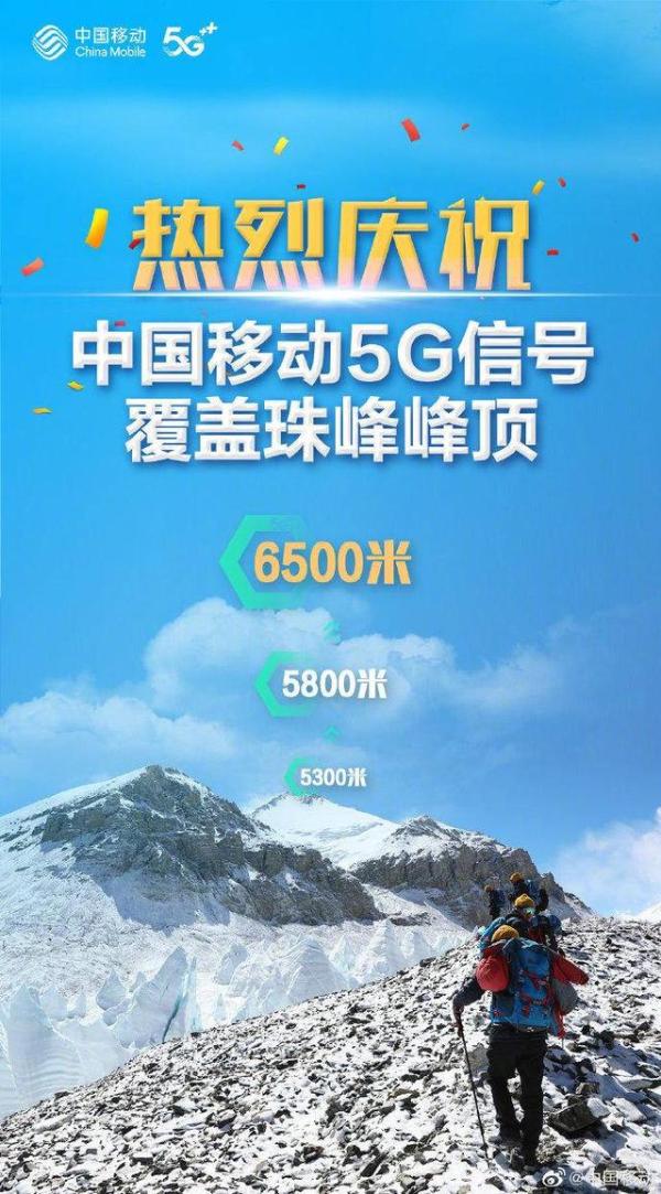 中国移动 官宣！中国移动5G信号成功覆盖珠峰峰顶