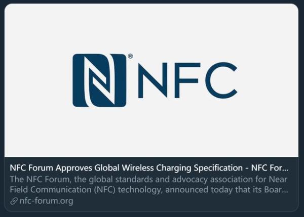 充电迎来新变革，很快NFC也将支持无线充电，功率1W