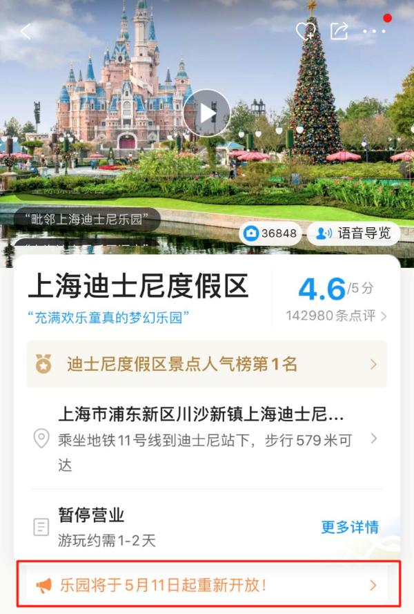 上海迪士尼宣布重新开放 携程搜索量激增500%