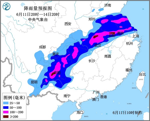 未来四天贵州湖南湖北至苏皖一带将迎强降雨 需防范次生灾害