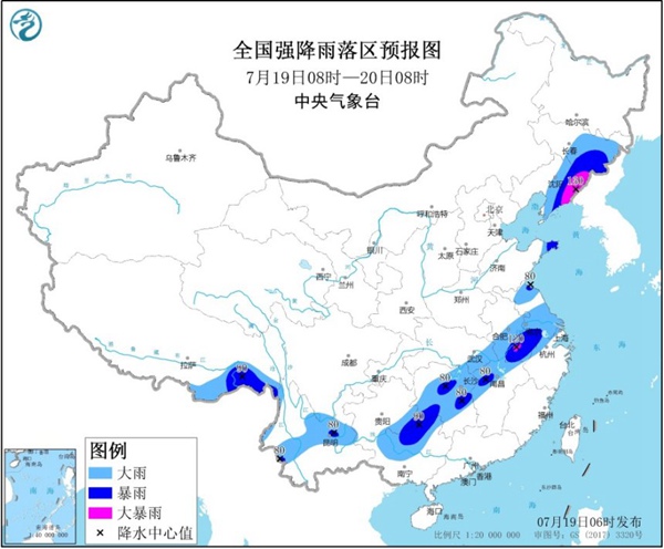 暴雨黄色预警！吉林辽宁安徽等地部分地区有大暴雨