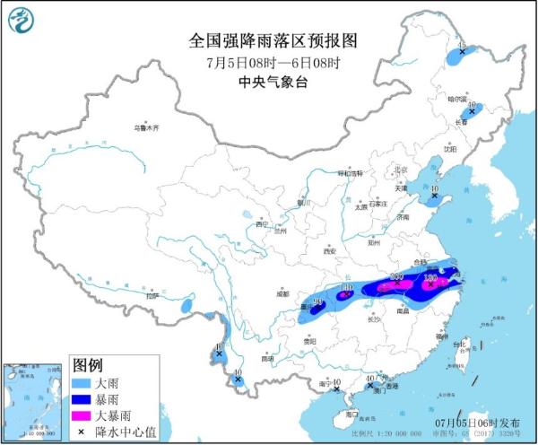 暴雨蓝色预警 湖北安徽浙江部分地区有大暴雨