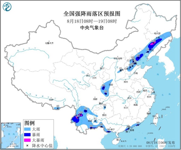 暴雨黄色预警：辽宁吉林云南等地局地有大暴雨