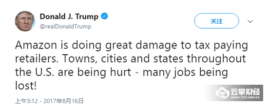 让特朗普不顺眼？亚马逊市值蒸发530亿美元，只因他一句话