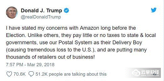 让特朗普不顺眼？亚马逊市值蒸发530亿美元，只因他一句话
