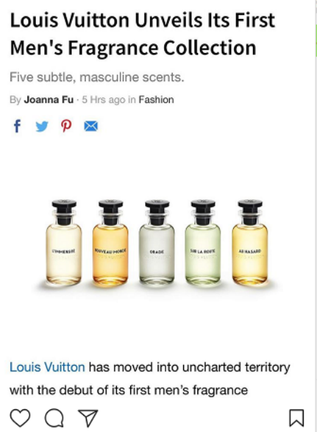 LV首推男士香水 奢侈品大牌分食男性市场