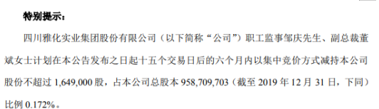 雅化集团2名股东拟减持股份 预计合计减持不超总股本0.17%
