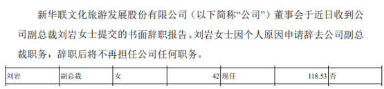 新华联副总裁刘岩辞职 2018年薪酬为119万元
