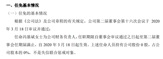 考迈托任命冯基斌为财务负责人 不持有公司股份
