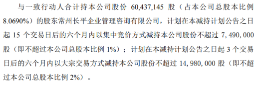 天龙集团股东常州长平拟减持股份 预计减持不超总股本3%