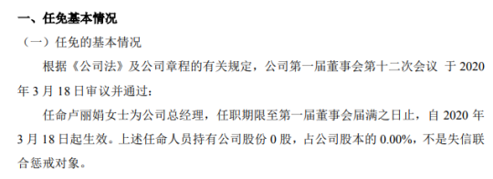 实力物业任命卢丽娟为总经理 不持有公司股份