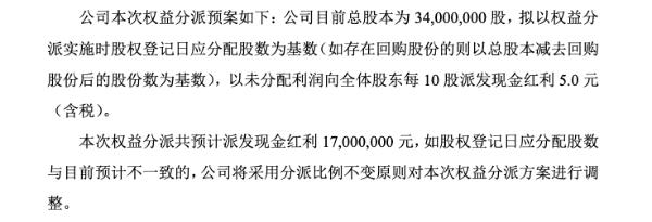 永辉化工2019年度分红预案：每10股派5元共派发1700万元