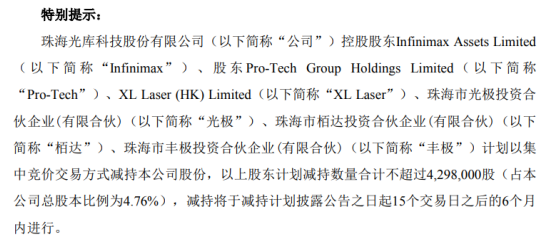 光库科技6名股东拟减持股份 预计合计减持不超总股本4.76%
