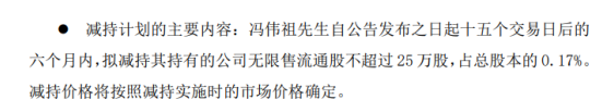 新宏泰股东冯伟祖拟减持股份 预计减持不超总股本0.17%