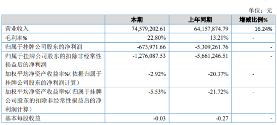 汉邦股份2019年亏损67.4万元 较上年同期亏损程度有所减少
