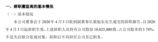 圆融科技副董事长梁旭东辞职 持有公司3.74%股份