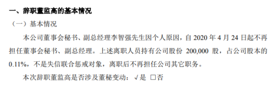 超能国际副总经理李智强辞职 持有公司0.11%股份