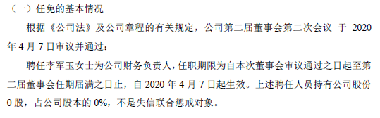 煜祺检测聘任李军玉为财务负责人