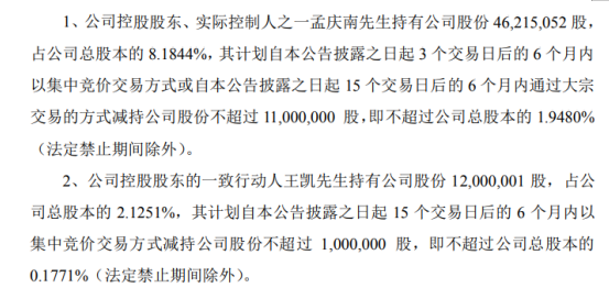 武汉凡谷2名股东拟减持股份 预计合计减持不超总股本2.13%