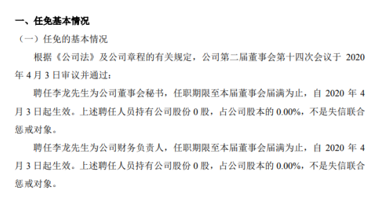 黄河文化任命李龙为财务负责人 不持有公司股份
