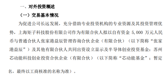 矩子科技拟出资5000万元参与投资设立创业投资基金