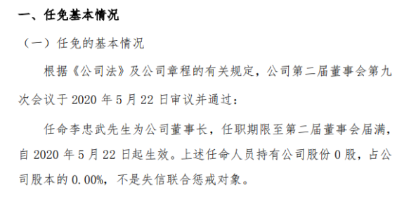 鞍山发蓝 鞍山发蓝任命李忠武为董事长 不持有公司股份