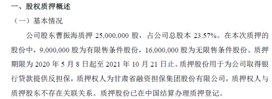 海红技术控股股东曹振海质押2500万股 用于银行贷款提供反担保