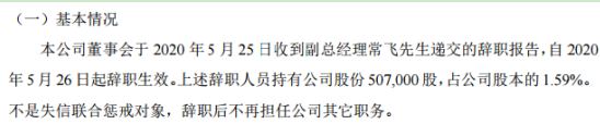 世环新材副总经理常飞辞职 持有公司1.59%股份