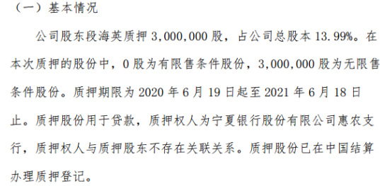 润龙包装控股/股东段海英质押300万股 用于贷款