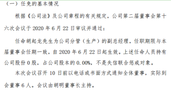 福康药业副总经理丁丽杰辞职 胡起龙接任