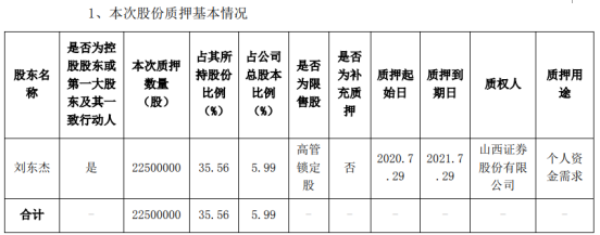 永东股份控股股东刘东杰质押2250万股 用于个人资金需求