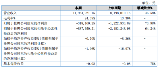 颍美股份2020年上半年亏损31.82万同比亏损减少 毛利率上升