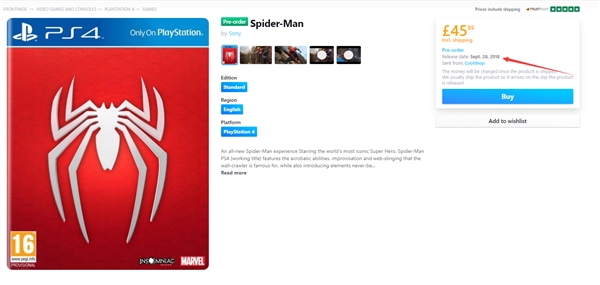 游戏大作《蜘蛛侠》发售日泄露:2018年9月28日