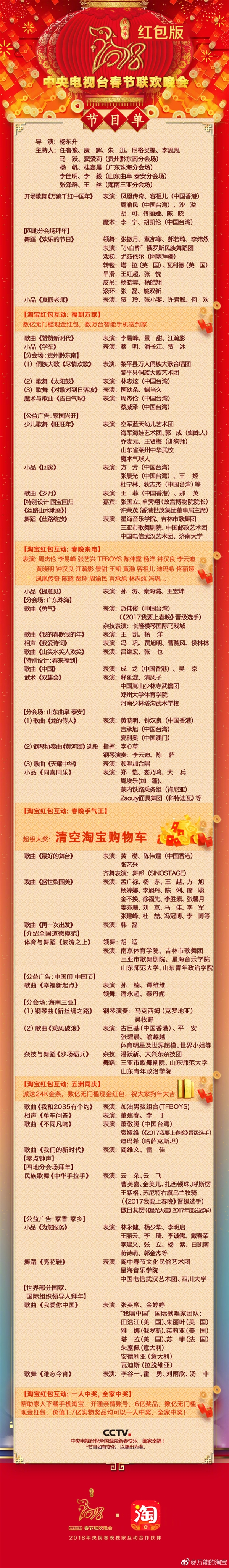 淘宝红包版狗年春晚节目单出炉！时间、攻略都在这了
