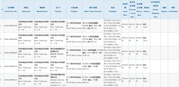 疑似魅族15系列通过认证：支持全网通/24W快充
