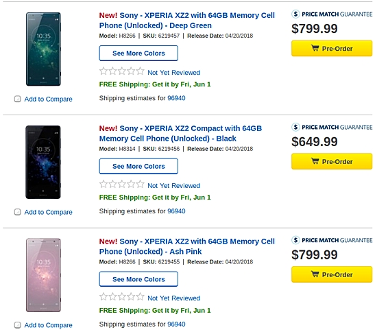 索尼Xperia XZ2/XZ2 Compact登陆美国：4100元