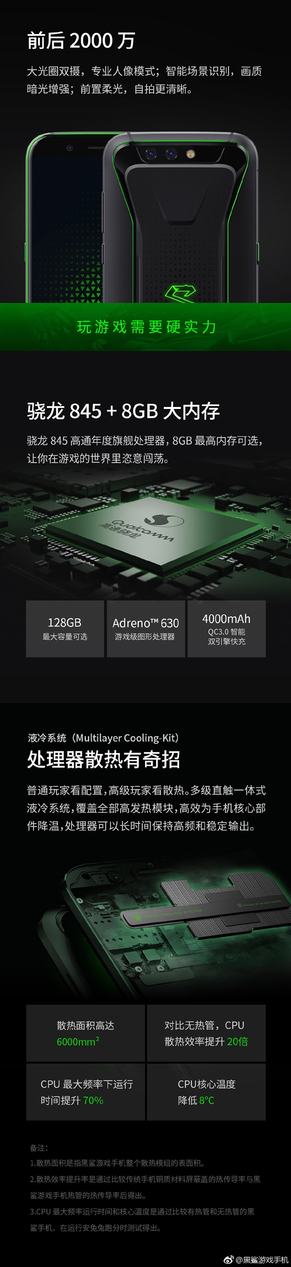 骁龙845加持！一图读懂黑鲨游戏手机：2999元起