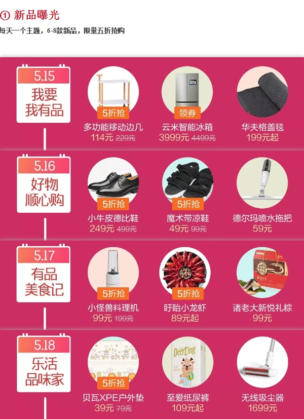 小米515有品购物节来袭：每天6-8件新品 限量5折
