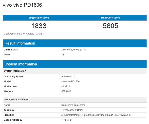 vivo NEX现身GeekBench:搭载骁龙710