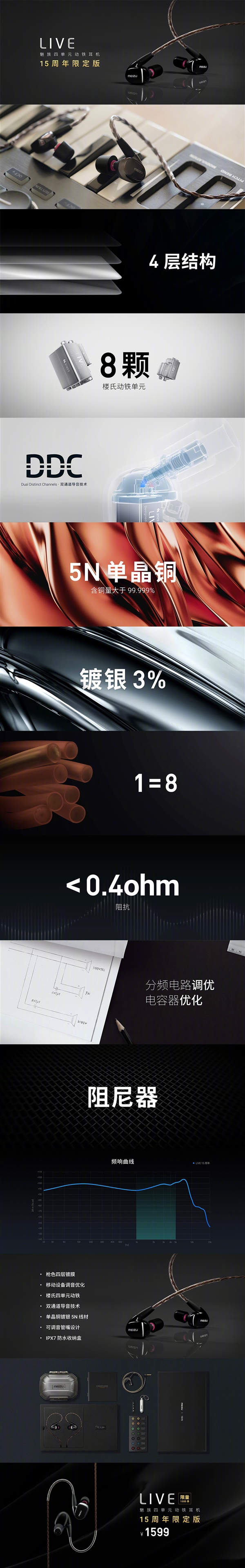 魅族LIVE四单元动铁耳机15周年限定版发布：1599元