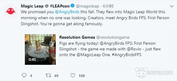 《愤怒的小鸟：FPS》已经上线Magic Leap One应用商店