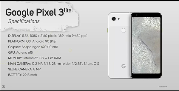 谷歌Pixel 3 Lite上手：无刘海设计 配Pixel 3同款单摄