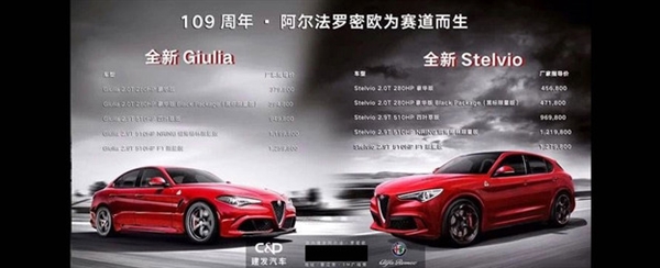 37.98万起！阿尔法罗密欧Giulia/Stelvio国六版本曝光