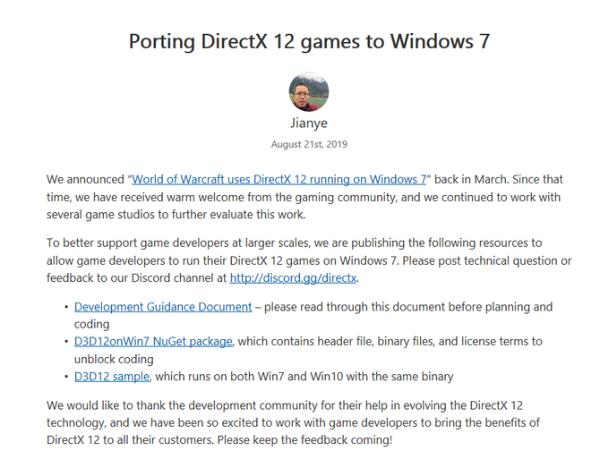 Windows 7回光返照？微软为其添加DX12规范