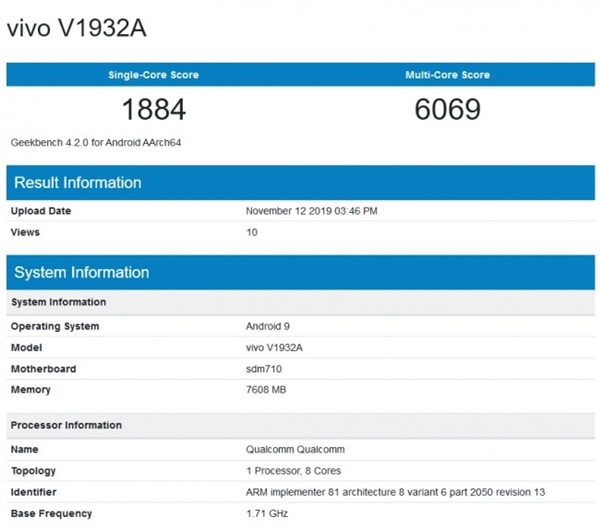 vivo S5现身GeekBench：骁龙712+OLED挖孔屏 国产首款