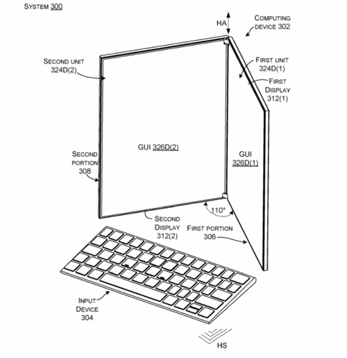 微软Surface Neo新专利：双屏自动调整显示区域
